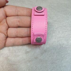 Roxy pink leather cuff For Watch, 1" Adjustable Clip On / Buckle